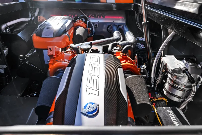  Yacht Photos Pics 2020 Fountain 47 Lightning engine compartment with powerful 1550 horsepower engine.