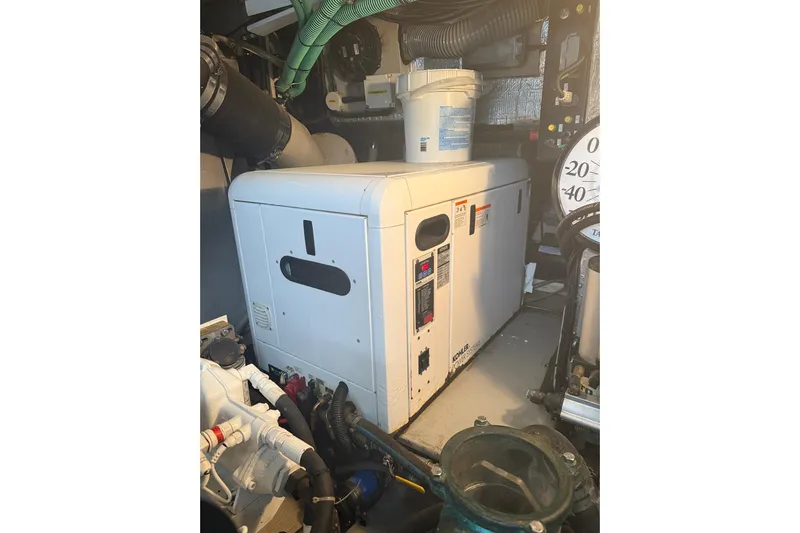 Seaya II Yacht Photos Pics Engine room of 2008 Sunseeker Manhattan 50 yacht with Kohler generator.