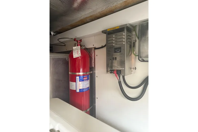 Seaya II Yacht Photos Pics Fire extinguisher and electrical panel in 2008 Sunseeker Manhattan 50 yacht.