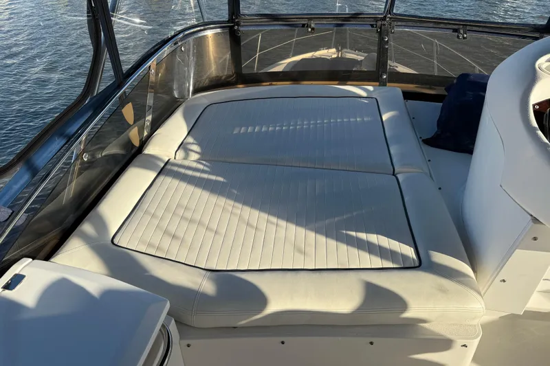 Seaya II Yacht Photos Pics Luxurious seating area on 2008 Sunseeker Manhattan 50 yacht, overlooking water.