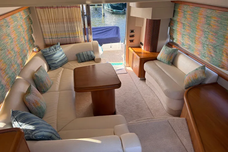 Seaya II Yacht Photos Pics Luxurious interior of 2008 Sunseeker Manhattan 50 yacht with elegant seating and decor.