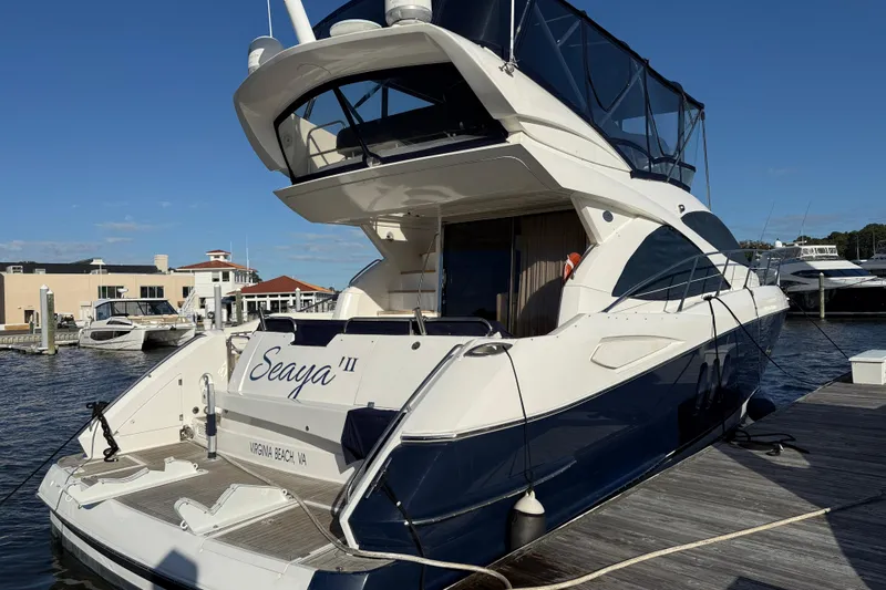 Seaya II Yacht Photos Pics 2008 Sunseeker Manhattan 50 yacht docked at marina, Virginia Beach.