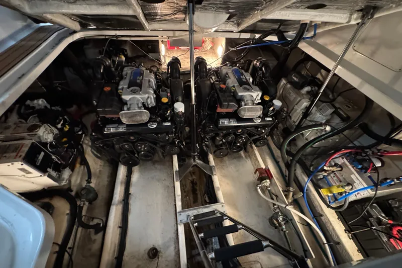  Yacht Photos Pics Engine room of 2011 Sea Ray 370 Sundancer with dual engines and mechanical components.