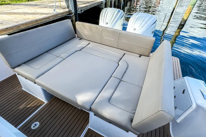  Yacht Photos Pics Luxurious seating on STERK 31 boat, model year 2025.