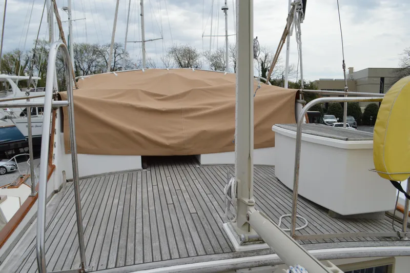 Interlude Yacht Photos Pics 1987 Grand Banks 36 Classic yacht deck with covered seating area.
