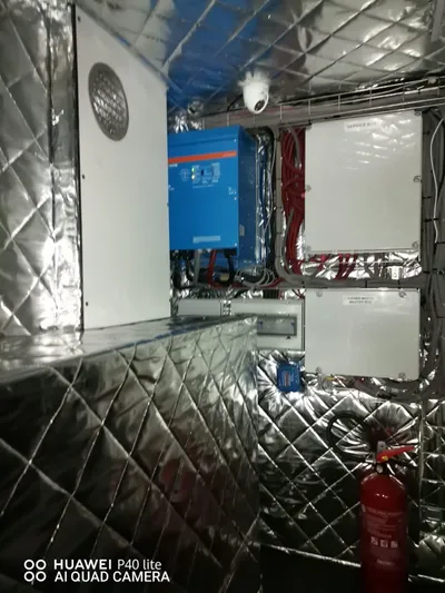 Panta Rei Yacht Photos Pics Engine room of 2022 Monachus 70 Fly yacht with insulation and electrical equipment.