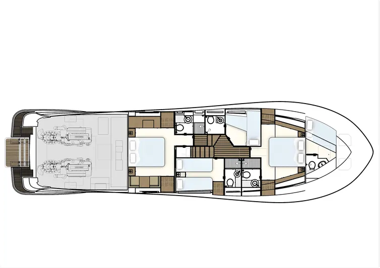 Panta Rei Yacht Photos Pics Floor plan of 2022 Monachus 70 Fly yacht, showcasing cabin and layout design.