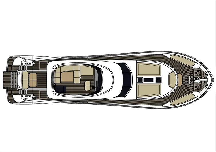 Panta Rei Yacht Photos Pics Top view layout of 2022 Monachus 70 Fly yacht, showcasing deck design.