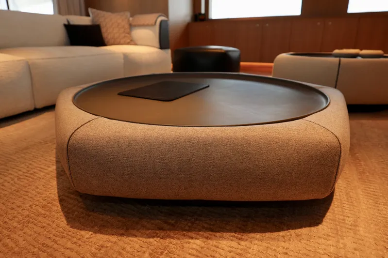  Yacht Photos Pics Luxurious interior of 2024 Rossinavi 49M Sport Yacht with modern furniture design.