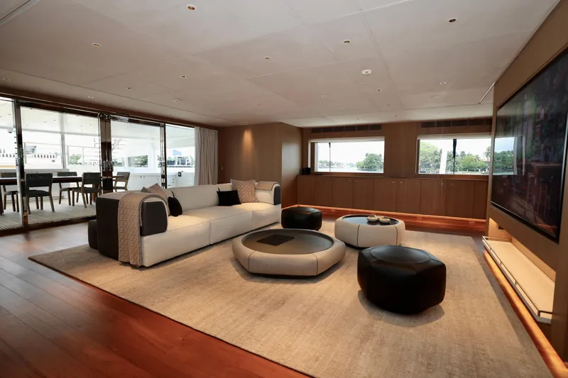  Yacht Photos Pics Luxurious interior of 2024 Rossinavi 49M Sport Yacht with modern furnishings and elegant design.