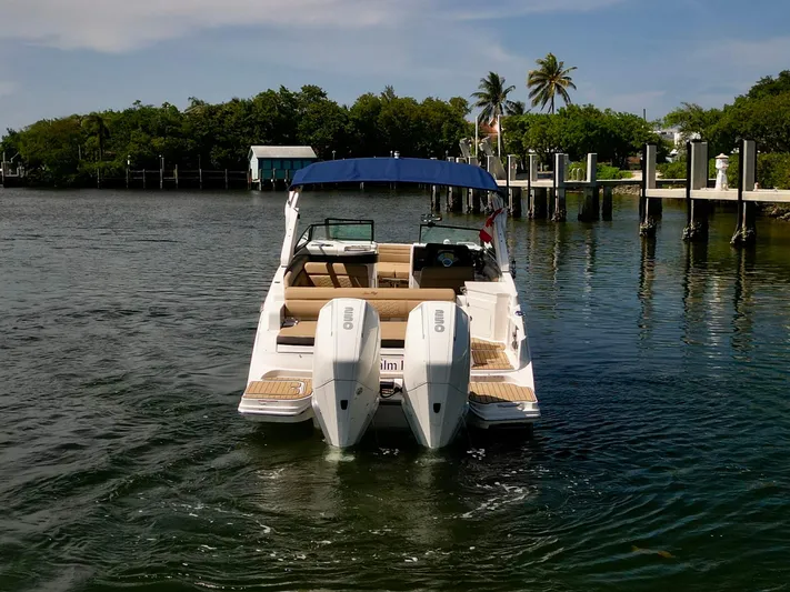  Yacht Photos Pics 2019 Sea Ray 290 SDX boat with dual engines on a calm waterway.