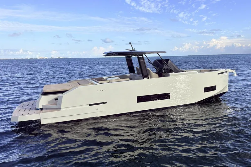 2025 De Antonio Yachts D42 @ Cancun Yacht Photos Pics 2025 De Antonio Yachts D42 luxury yacht on open water under clear sky.