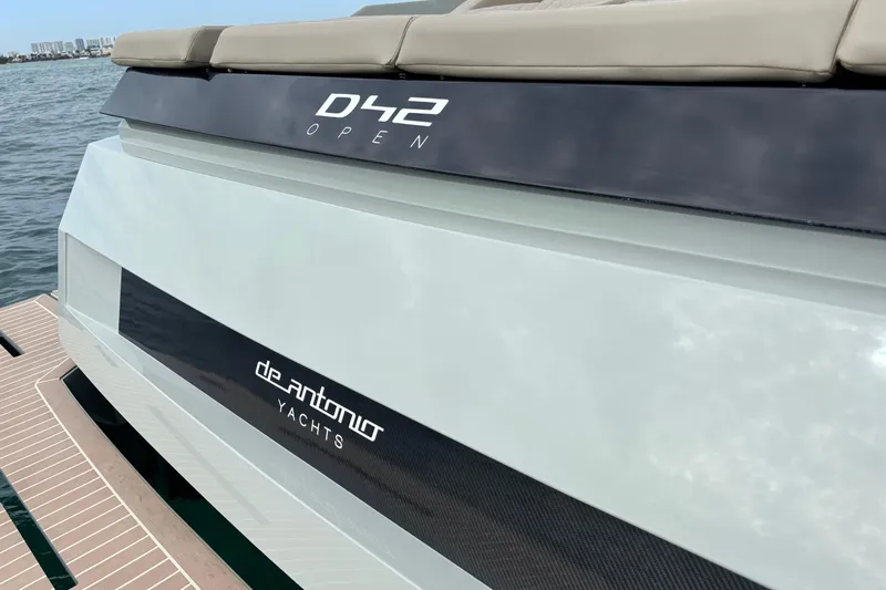 2025 De Antonio Yachts D42 @ Cancun Yacht Photos Pics 2025 De Antonio Yachts D42 Open, sleek design on water, luxury boating experience.