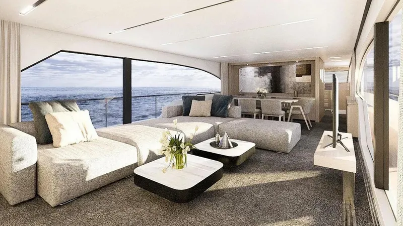 Tureddi 92 Yacht Photos Pics Luxurious Tureddi 92 yacht interior, 2026 model, featuring elegant seating and ocean views.