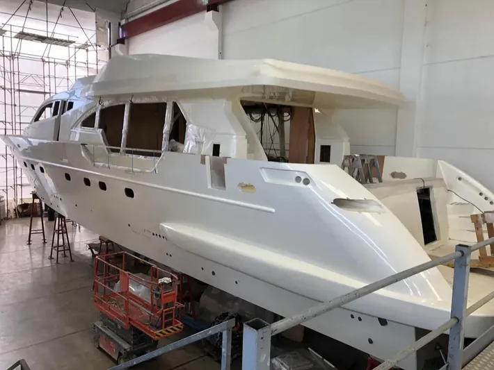 Tureddi 92 Yacht Photos Pics 2026 Tureddi 92 yacht under construction in a shipyard.