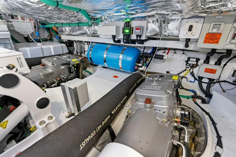 Twin Magic Yacht Photos Pics Engine room of 2025 Princess F50 yacht, showcasing advanced machinery and equipment.