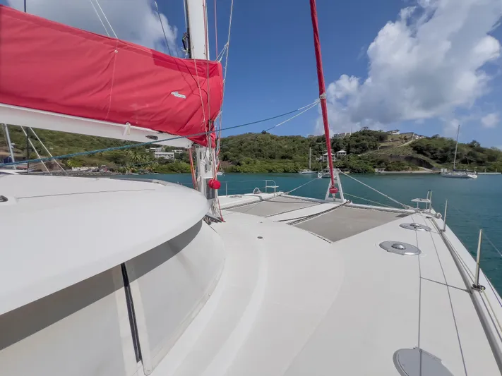 Stella Maris Yacht Photos Pics Sailing catamaran Fountaine Pajot Eleuthera 60, 2008 model, docked in a scenic bay.
