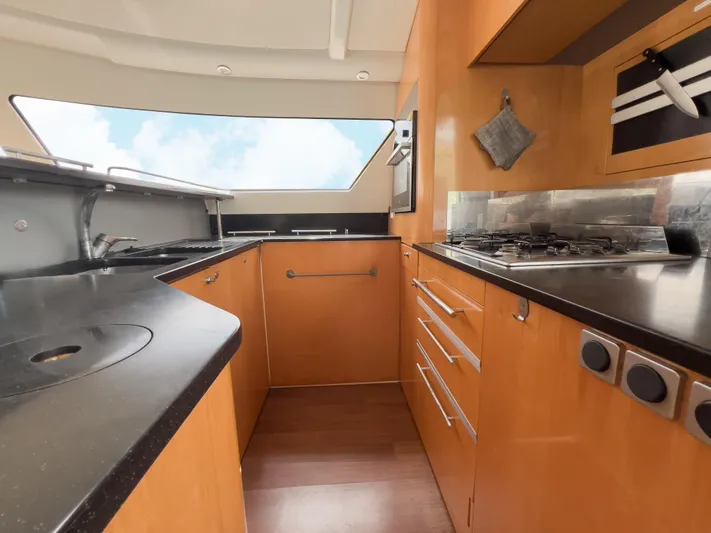 Stella Maris Yacht Photos Pics Interior of 2008 Fountaine Pajot Eleuthera 60 yacht kitchen with modern appliances.