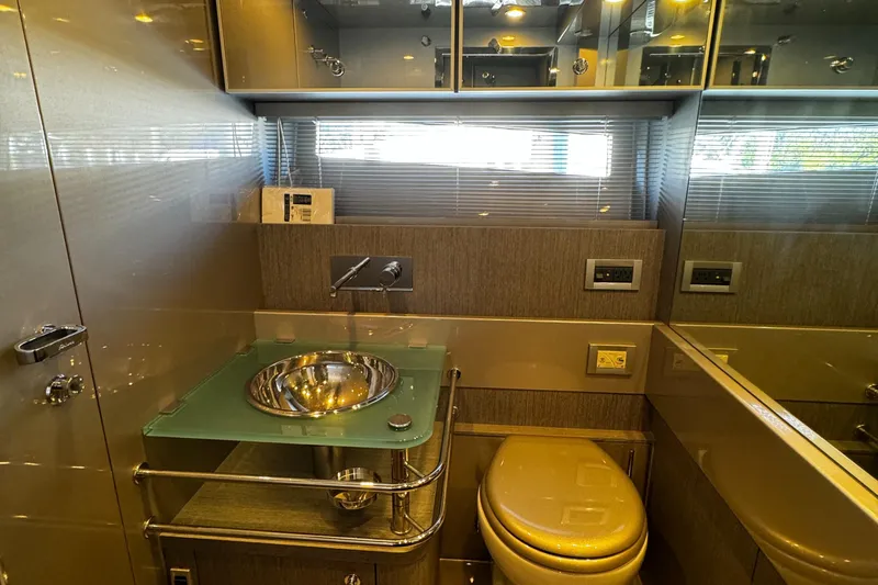 Sea Sea Yacht Photos Pics Luxurious bathroom interior of 2013 Riva Rivarama Super yacht with modern fixtures.