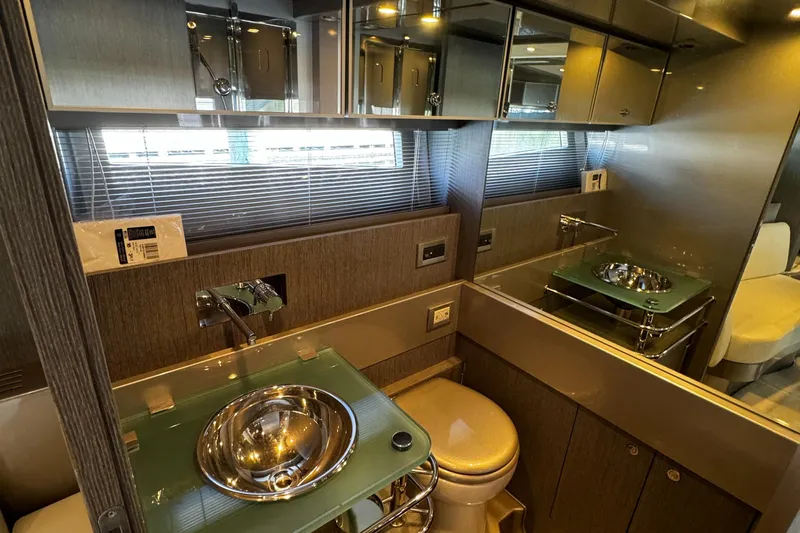 Sea Sea Yacht Photos Pics Luxurious bathroom interior of 2013 Riva Rivarama Super yacht with modern fixtures.