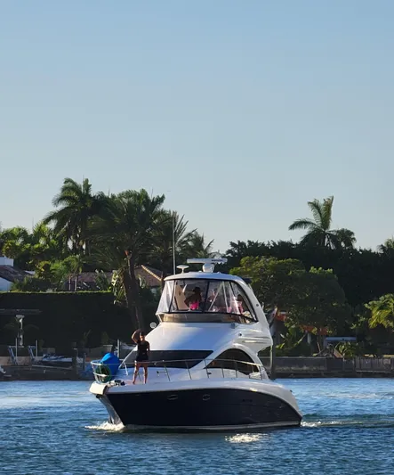  Yacht Photos Pics 2007 Sea Ray 360 Sedan cruising on a sunny day near palm trees.