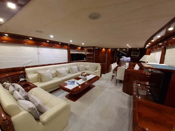  Yacht Photos Pics Luxurious interior of 2000 Astondoa 82 GLX yacht with elegant seating and dining area.