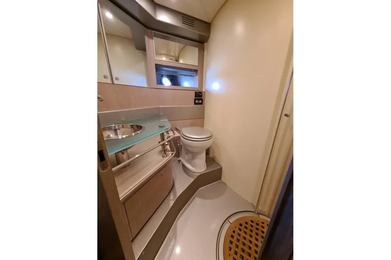 Infinity Yacht Photos Pics Luxurious bathroom interior of 2008 Riva 52 LE yacht with modern fixtures.