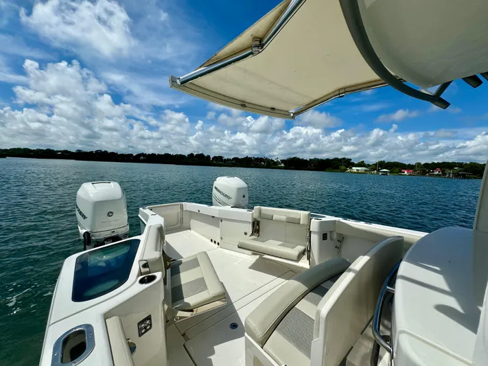 Mermaiden Yacht Photos Pics 2020 Solace 345 boat with spacious deck and seating on a sunny day.