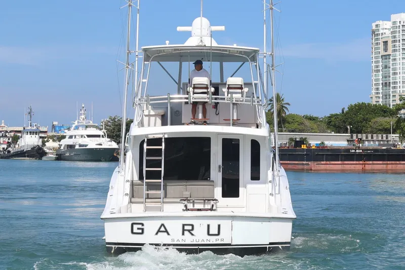  Yacht Photos Pics 2004 Hatteras 54 Convertible yacht in marina, San Juan, Puerto Rico.