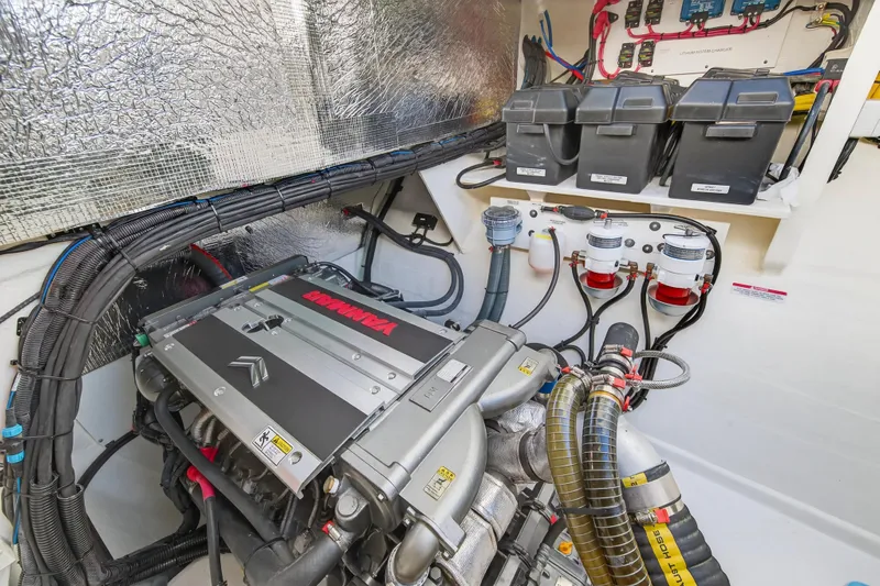  Yacht Photos Pics Engine room of 2024 Leopard 46 Powercat with Yanmar engine and electrical components.