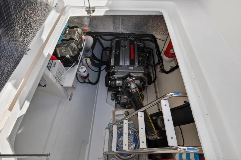 Yacht Photos Pics Engine room of 2024 Leopard 46 Powercat with Yanmar engine and equipment.