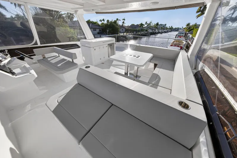  Yacht Photos Pics Luxurious interior of 2024 Leopard 46 Powercat yacht with spacious seating and modern design.
