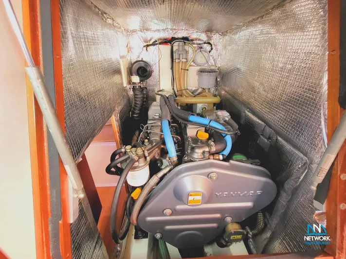 Yacht Photos Pics Engine compartment of a 2008 Hanse 400 yacht, featuring a Yanmar engine.