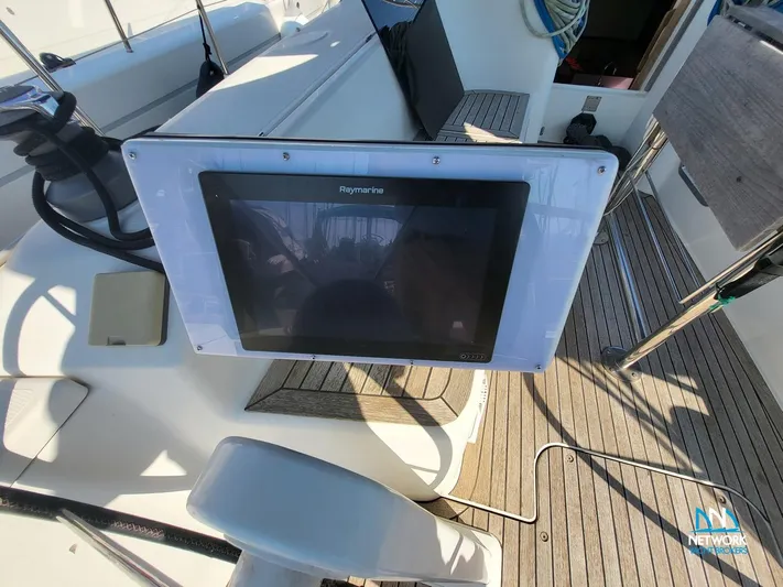  Yacht Photos Pics Cockpit of 2008 Hanse 400 yacht featuring Raymarine navigation display.