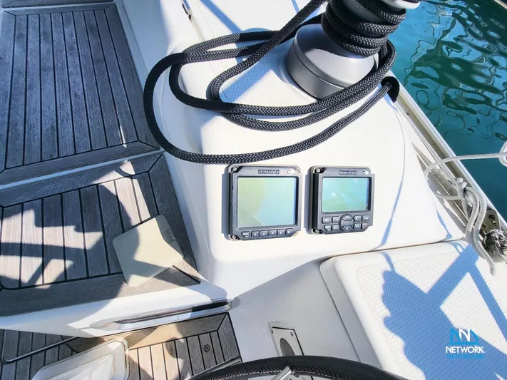  Yacht Photos Pics Cockpit of 2008 Hanse 400 sailboat with navigation instruments and winch.