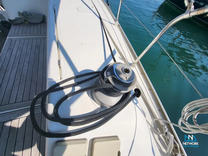  Yacht Photos Pics Deck of 2008 Hanse 400 sailboat with winch and ropes.