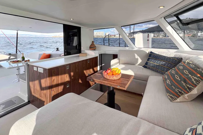  Yacht Photos Pics Luxurious interior of 2027 Balance 502 yacht with ocean view and modern furnishings.