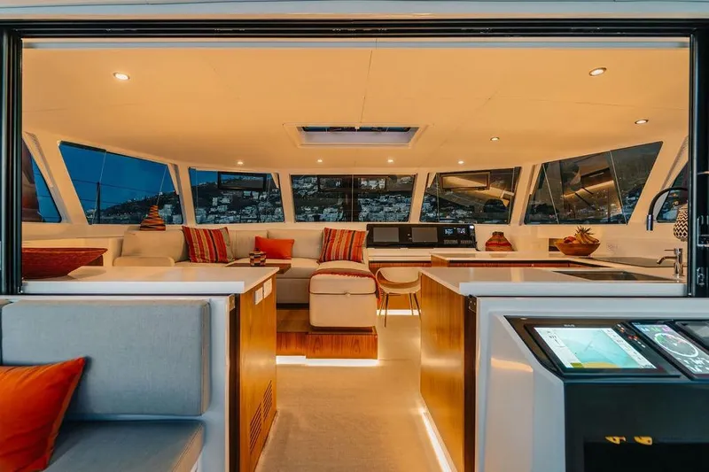  Yacht Photos Pics Luxurious interior of 2027 Balance 502 yacht with modern design and ambient lighting.