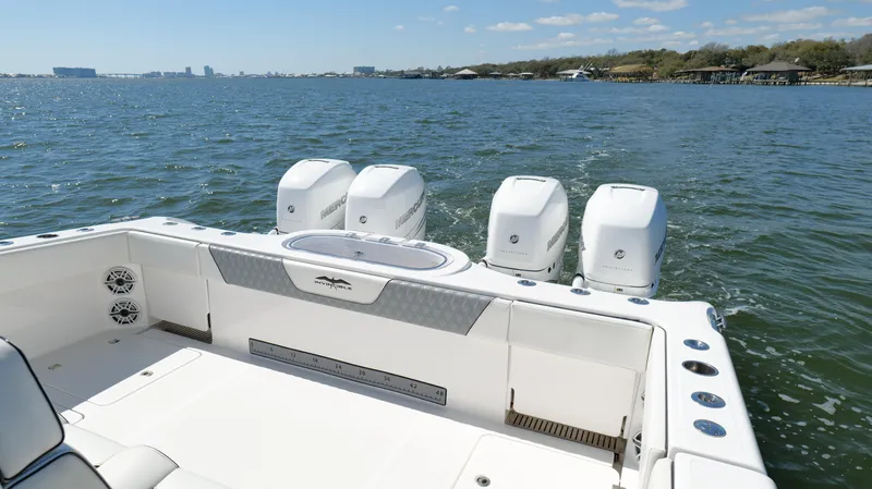 Engine Warranty Yacht Photos Pics 2020 Invincible 37 Catamaran with four engines on open water.