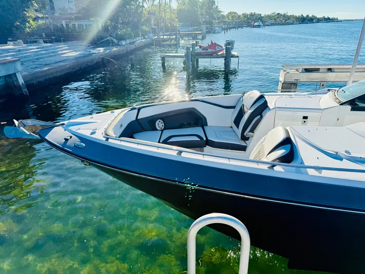  Yacht Photos Pics 2020 Monterey 328 SS boat docked in clear water, sunny day.