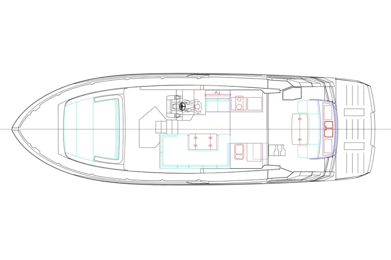Custom Order Yours Today! Yacht Photos Pics Top view schematic of 2026 Cobrey 45 FLY yacht layout.