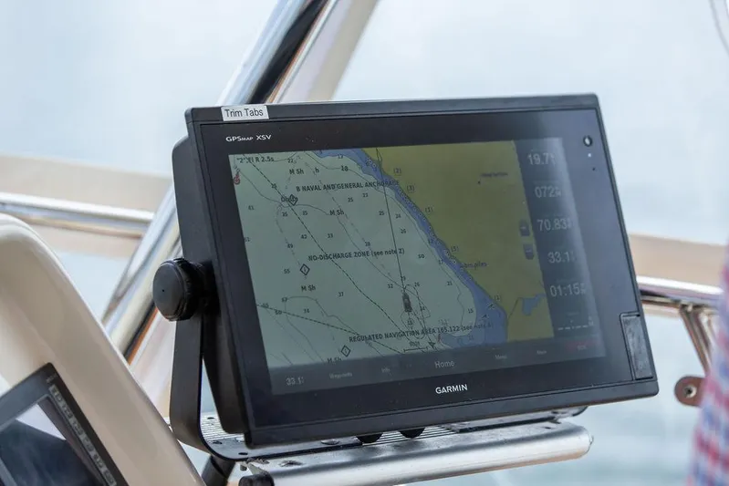Grace Yacht Photos Pics Garmin GPS display on 2007 Vicem 54 Classic Flybridge yacht.