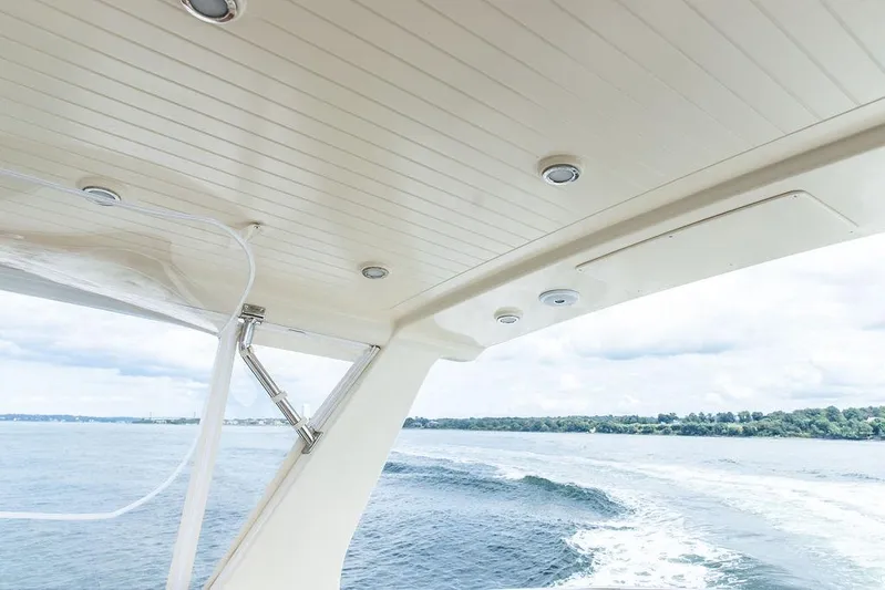 Grace Yacht Photos Pics Vicem 54 Classic Flybridge 2007, view from flybridge, ocean waves in background.