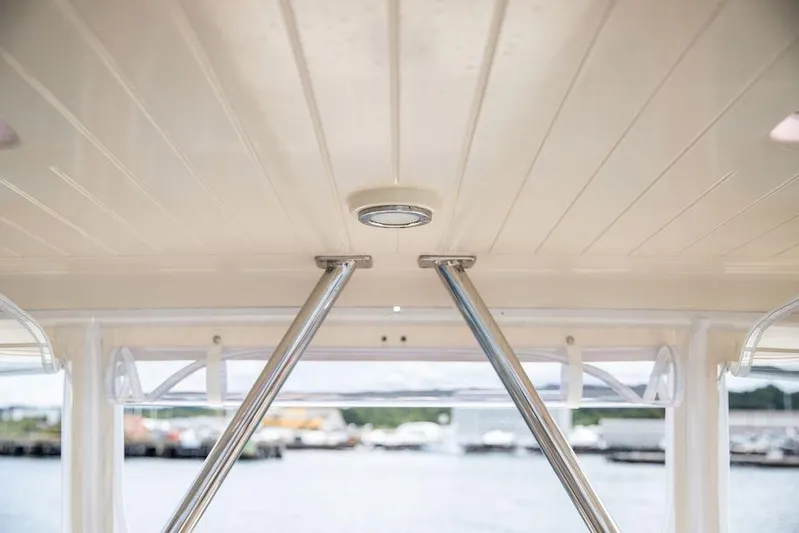 Grace Yacht Photos Pics Ceiling view of 2007 Vicem 54 Classic Flybridge with metal support beams.