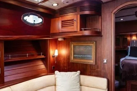 Grace Yacht Photos Pics Luxurious interior of 2007 Vicem 54 Classic Flybridge yacht with elegant wood finishes.