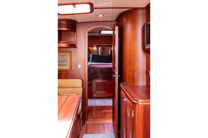 Grace Yacht Photos Pics Luxurious wooden interior of 2007 Vicem 54 Classic Flybridge yacht cabin.