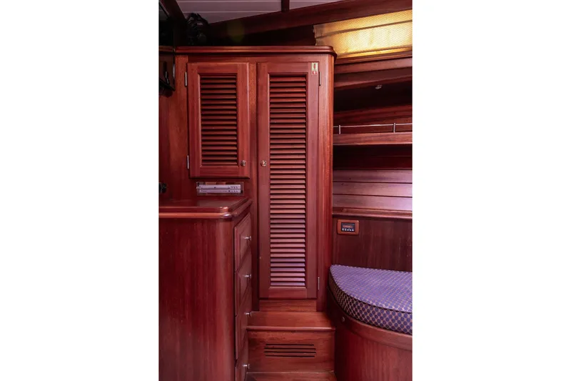 Grace Yacht Photos Pics Luxurious wooden interior of 2007 Vicem 54 Classic Flybridge yacht cabin.