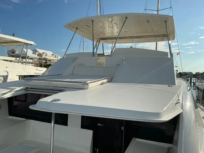 The Dance Yacht Photos Pics 2019 Leopard 51 Powercat yacht with spacious deck and modern design, docked at marina.