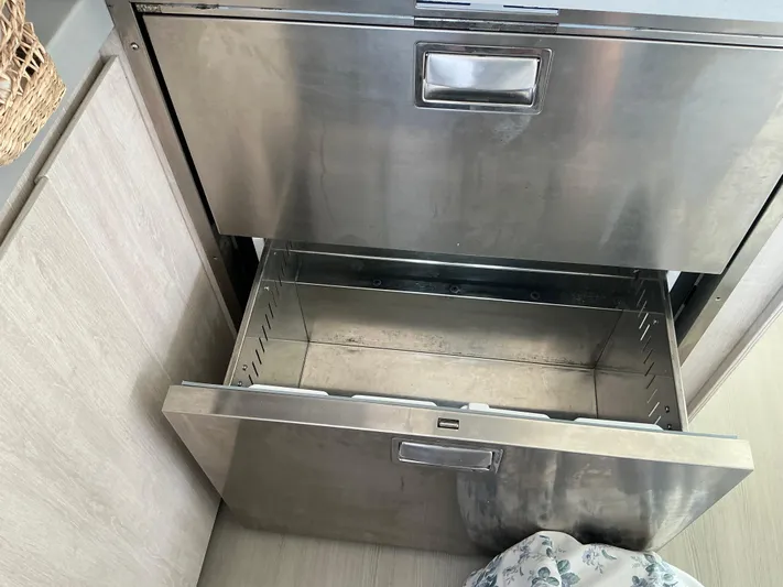 The Dance Yacht Photos Pics Stainless steel drawer in 2019 Leopard 51 Powercat yacht interior.