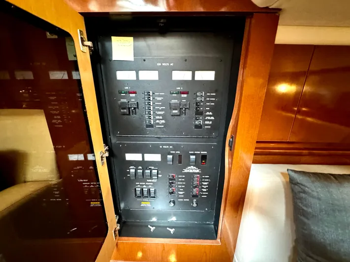  Yacht Photos Pics Electrical panel inside 2010 Sea Ray 40 Sundancer yacht, featuring switches and controls.